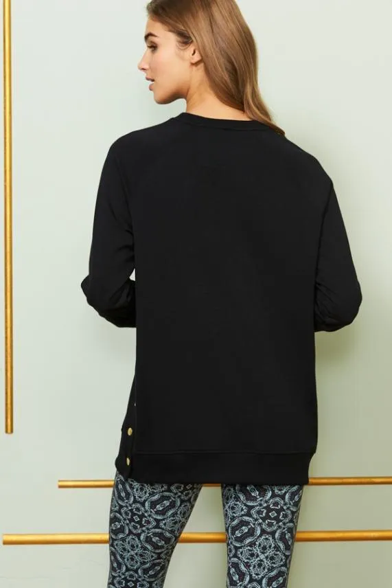 Sosandar Black Relaxed Fit Gold Popper Detail Sweatshirt Black Women Loungewear