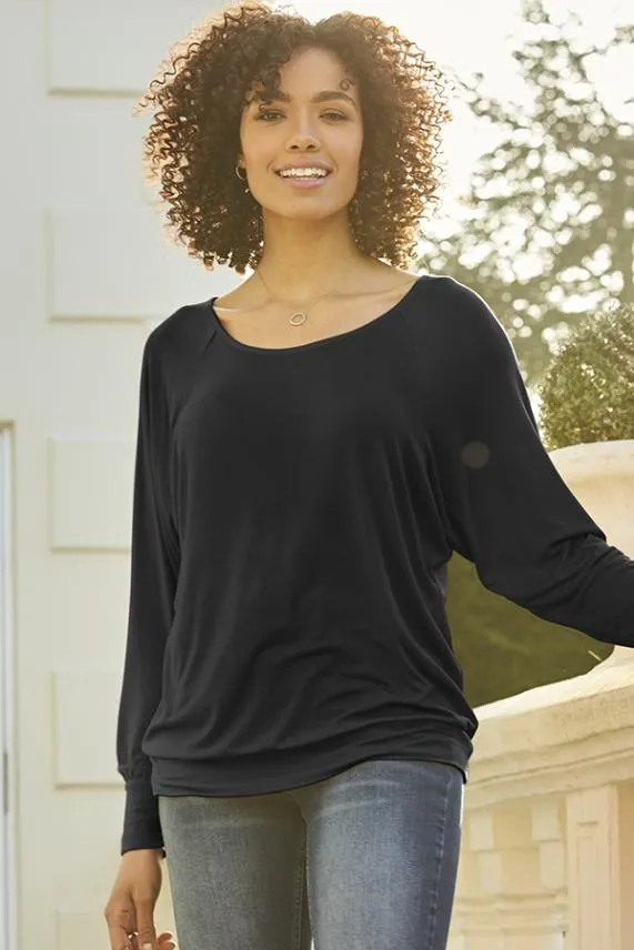 Sosandar Black Relaxed Fit Long Sleeve Top Black Women Leisurewear