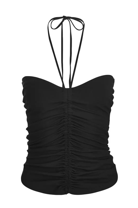 Sosandar Black Ruched Front Bandeau Top Black Women Tops