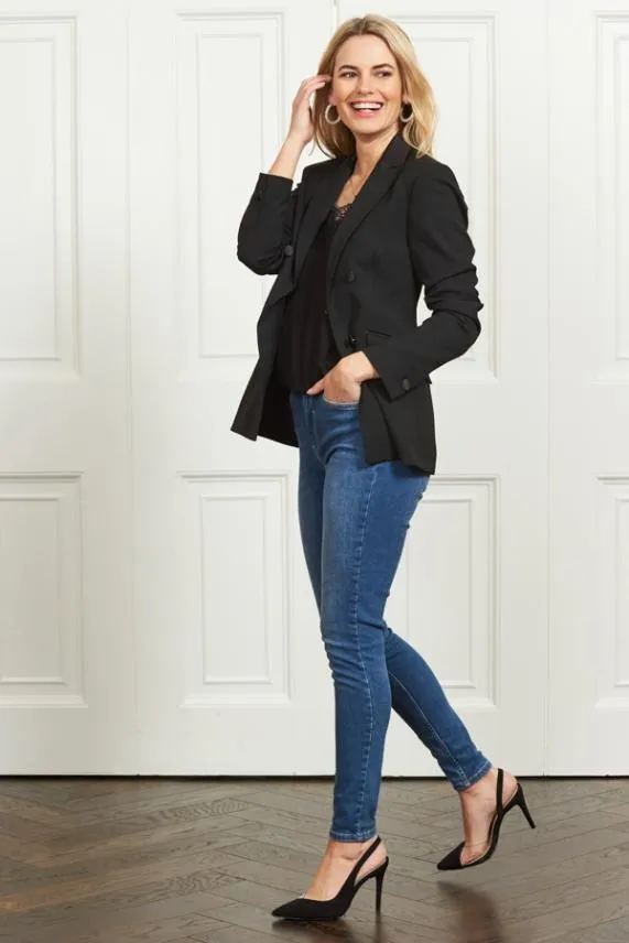 Sosandar Black Silky Detail Tuxedo Blazer Black Women Jackets and Coats