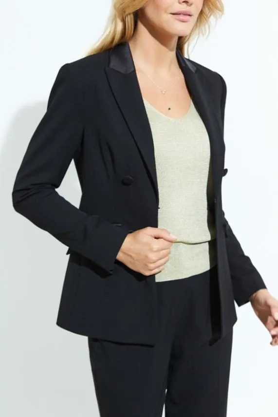 Sosandar Black Silky Detail Tuxedo Blazer Black Women Jackets and Coats