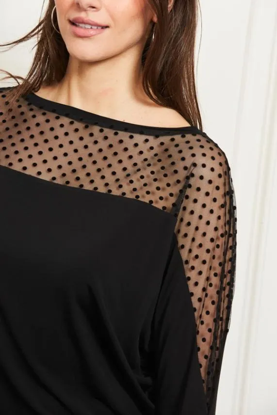 Sosandar Black Spot Mesh Panel Jersey Top Black Women Tops