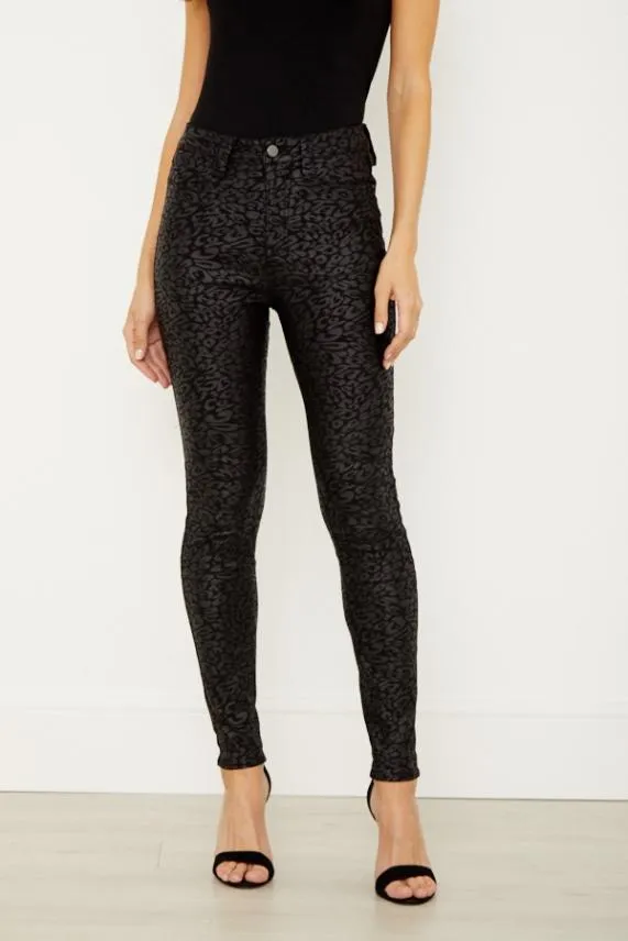 Sosandar Black Textured Leopard Print Coated Skinny Jeans Black Women Jeans and Jeggings Sosandar Black Textured Leopard Print Coated Skinny Jeans Black Women Jeans and Jeggings