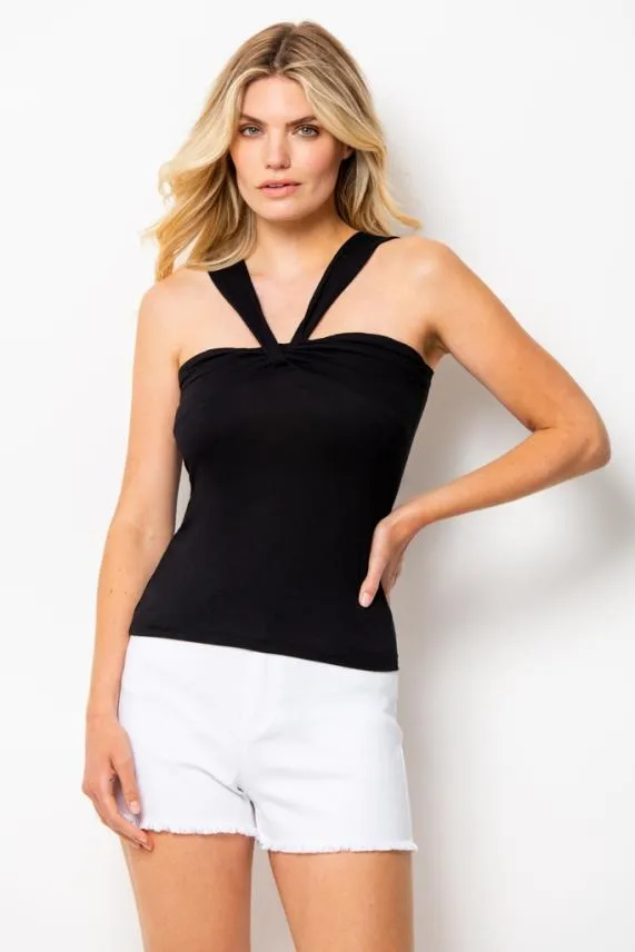 Sosandar Black Twist Detail Strap Top Black Women Tops