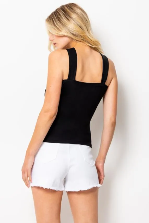 Sosandar Black Twist Detail Strap Top Black Women Tops