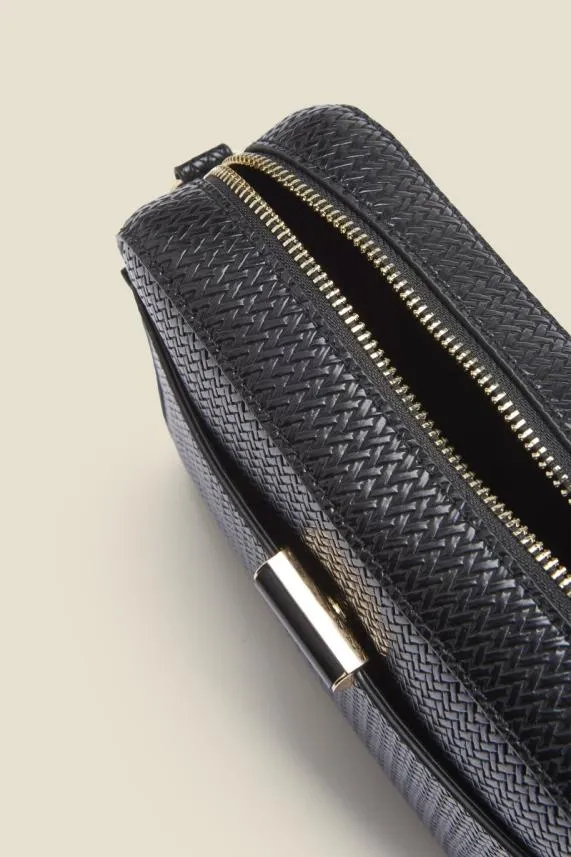 Sosandar Black Woven Faux Leather Shoulder Bag Black Women Bags and Belts