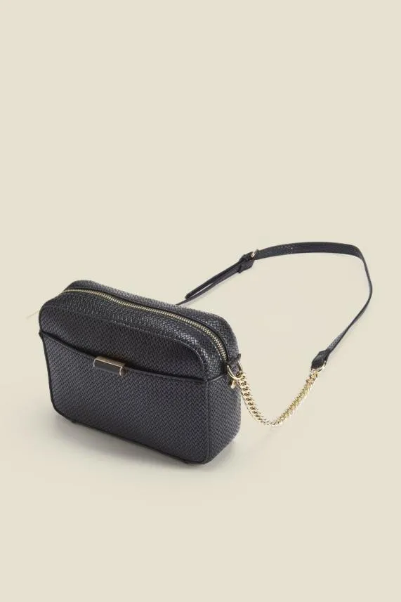 Sosandar Black Woven Faux Leather Shoulder Bag Black Women Bags and Belts