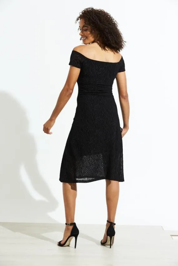 Sosandar Black Zebra Burnout Stretch Bardot Fit and Flare Dress Black Women Dresses