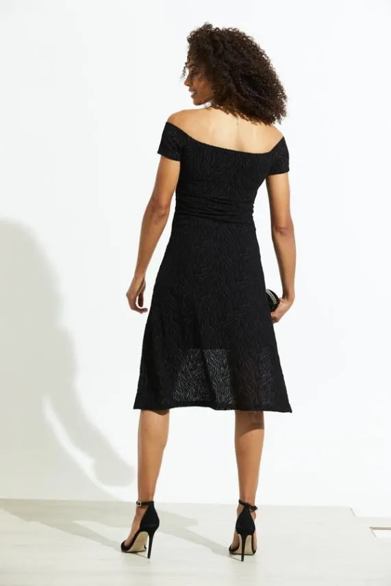 Sosandar Black Zebra Burnout Stretch Bardot Fit and Flare Dress Black Women Dresses