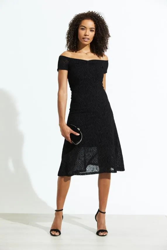 Sosandar Black Zebra Burnout Stretch Bardot Fit and Flare Dress Black Women Dresses