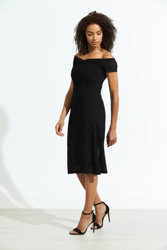 Sosandar Black Zebra Burnout Stretch Bardot Fit and Flare Dress Black Women Dresses
