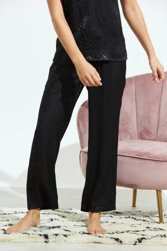 Sosandar Black Zebra Jacquard Silky Pyjama Bottoms Black Women Nightwear