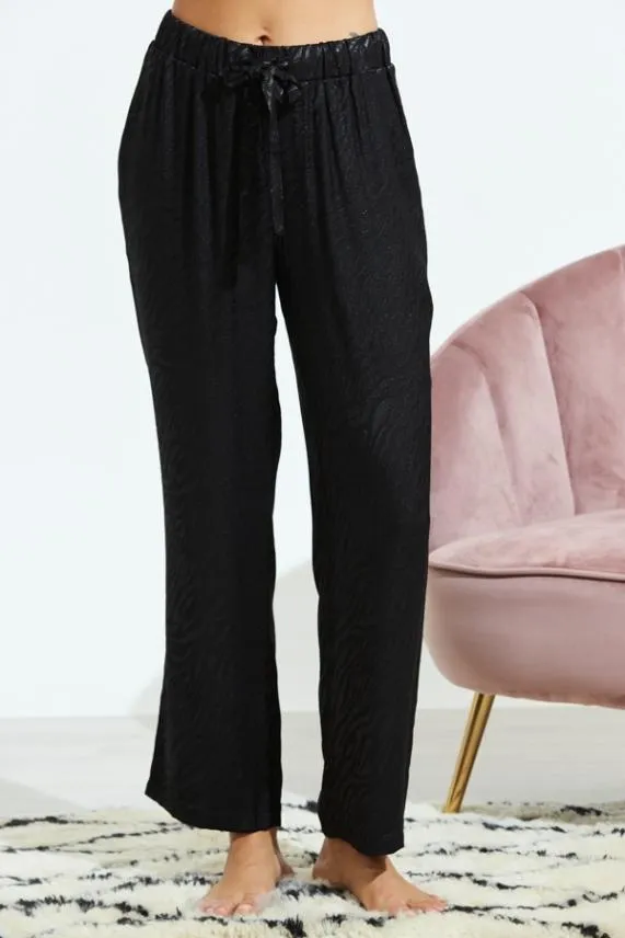 Sosandar Black Zebra Jacquard Silky Pyjama Bottoms Black Women Nightwear