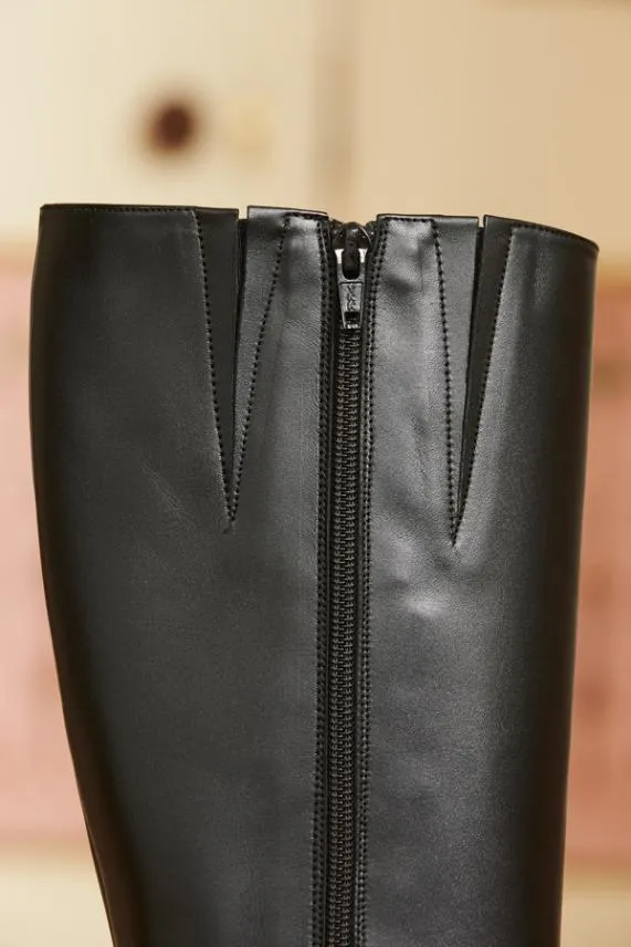 Sosandar Blake Black Leather Zip Knee High Boot Black Women Boots