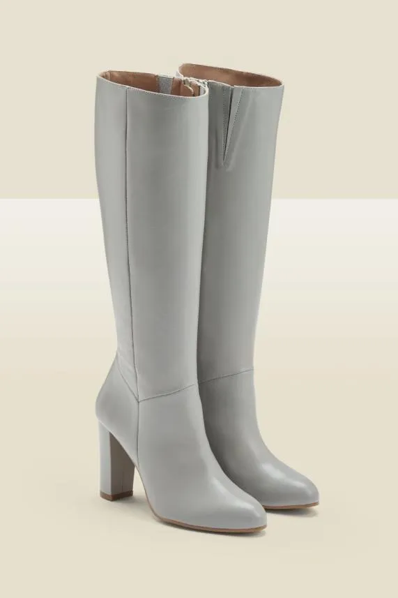 Sosandar Blake Grey Leather Zip Knee High Boot Grey Women Boots