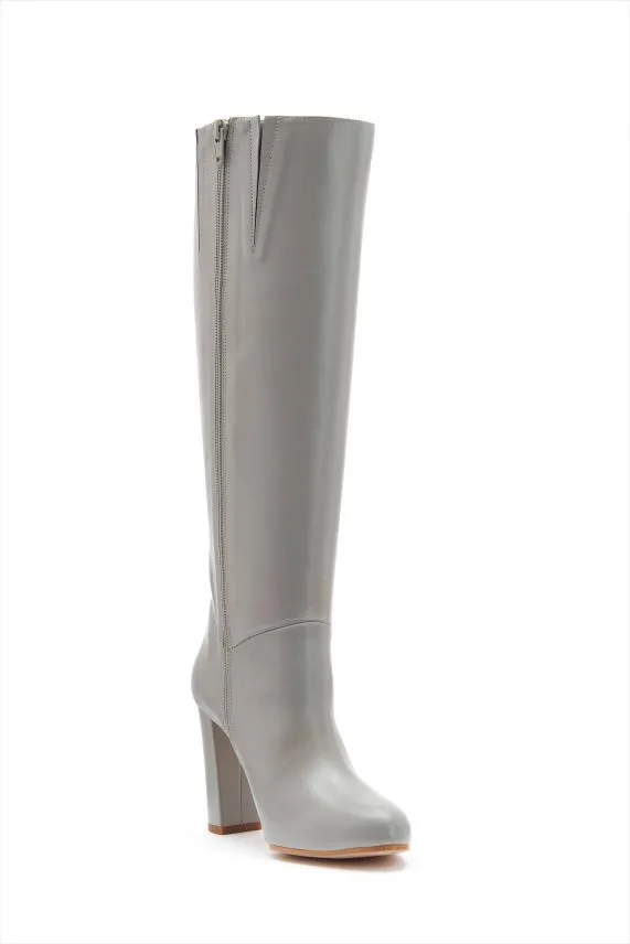 Sosandar Blake Grey Leather Zip Knee High Boot Grey Women Boots