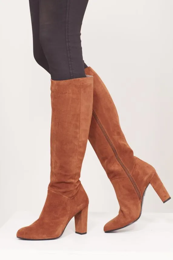 Sosandar Blake Tan Suede Zip Knee High Boot Blake Tan Women Boots