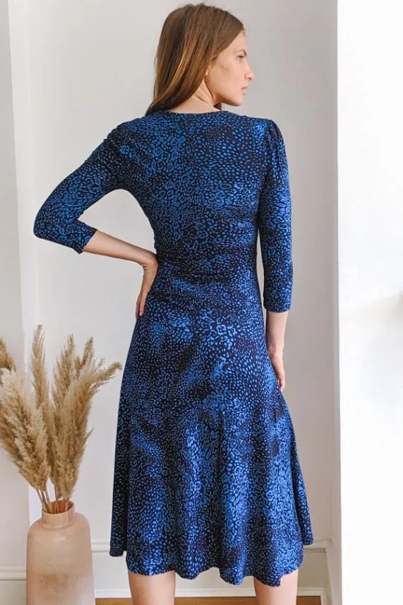 Sosandar Blue Animal Print Sweetheart Neckline Midi Dress Blue Women Dresses