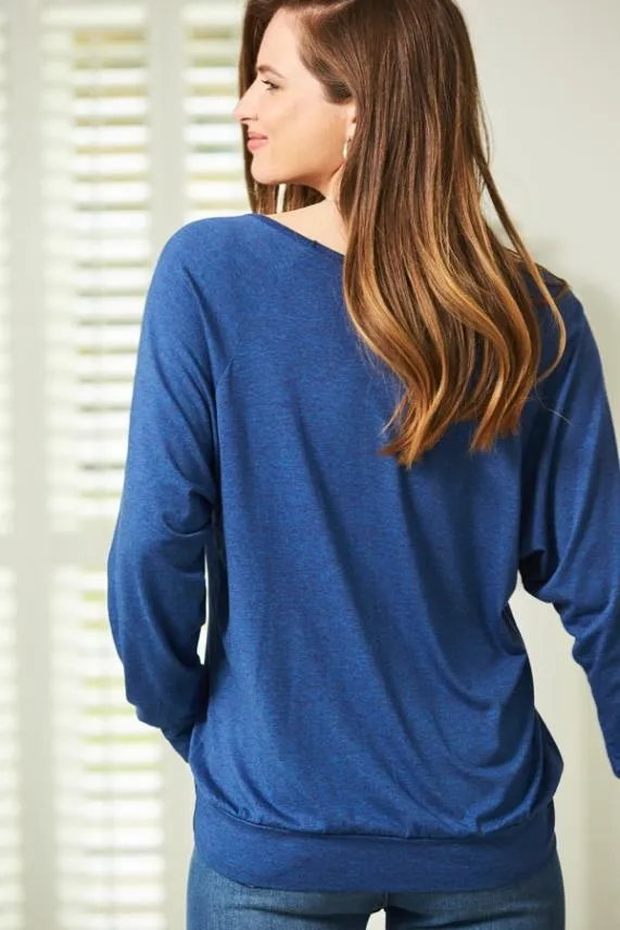 Sosandar Blue Marl Relaxed Fit Long Sleeve Top Blue Women Leisurewear