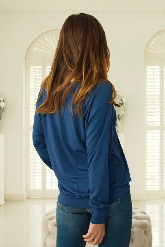 Sosandar Blue Marl Relaxed Fit Long Sleeve Top Blue Women Leisurewear