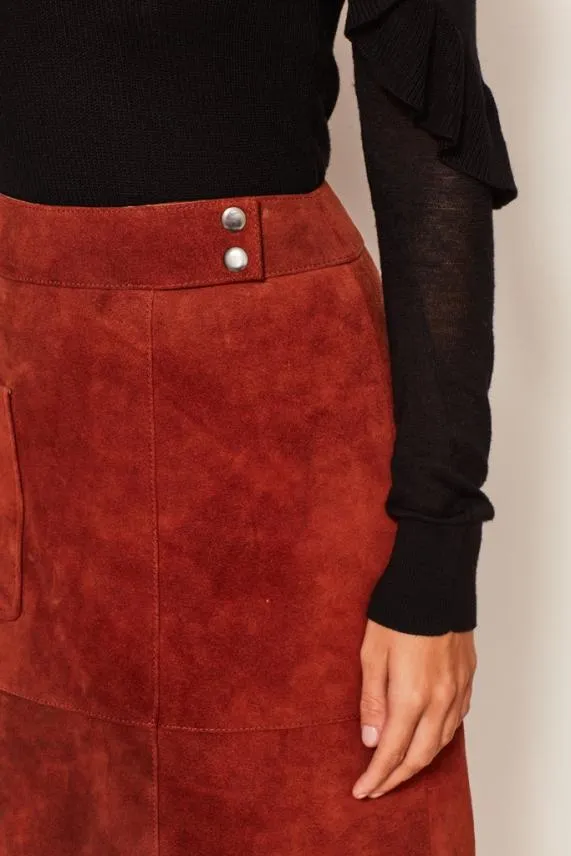 Sosandar Brandy Brown Suede Patch Pocket Skirt Brown Women Skirts Sosandar Brandy Brown Suede Patch Pocket Skirt Brown Women Skirts
