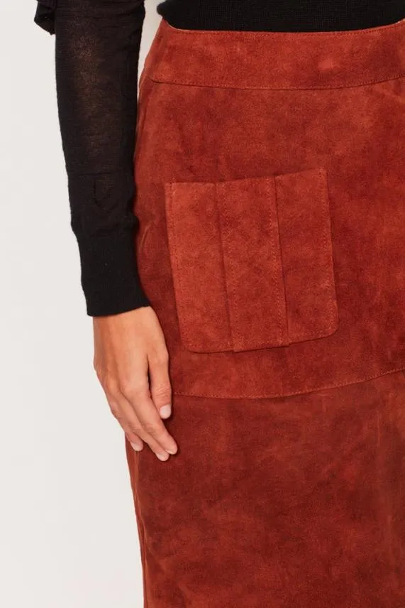 Sosandar Brandy Brown Suede Patch Pocket Skirt Brown Women Skirts Sosandar Brandy Brown Suede Patch Pocket Skirt Brown Women Skirts