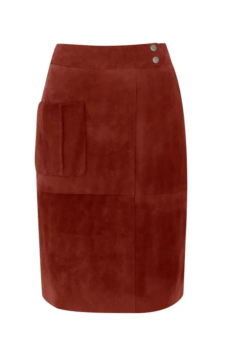 Sosandar Brandy Brown Suede Patch Pocket Skirt Brown Women Skirts Sosandar Brandy Brown Suede Patch Pocket Skirt Brown Women Skirts