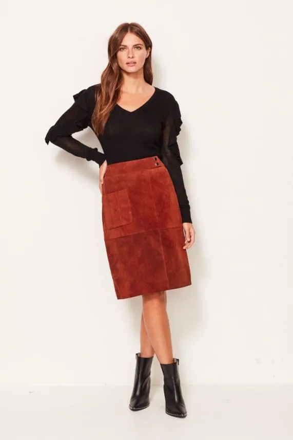 Sosandar Brandy Brown Suede Patch Pocket Skirt Brown Women Skirts Sosandar Brandy Brown Suede Patch Pocket Skirt Brown Women Skirts