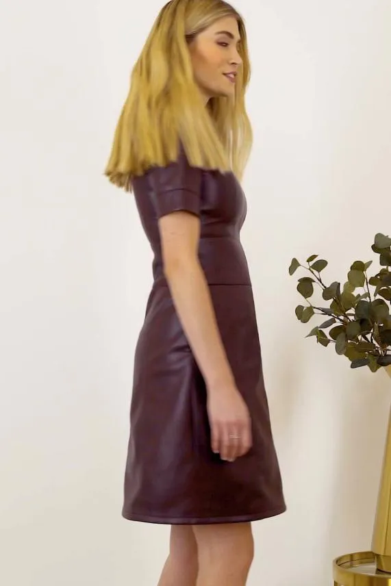 Sosandar Burgundy Leather Look Panelled Shift Dress Burgundy Women Dresses