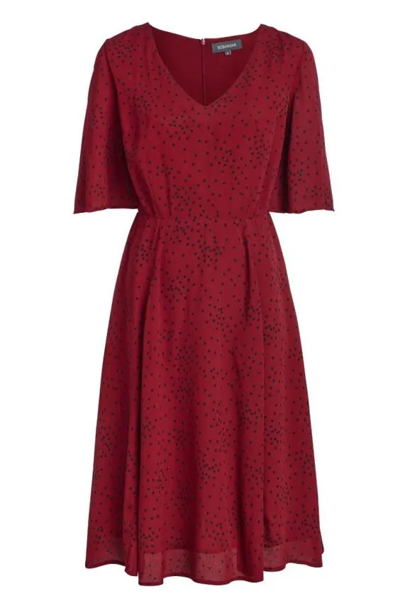 Sosandar Burgundy Spot Print V Neck Dress Burgundy Women Dresses