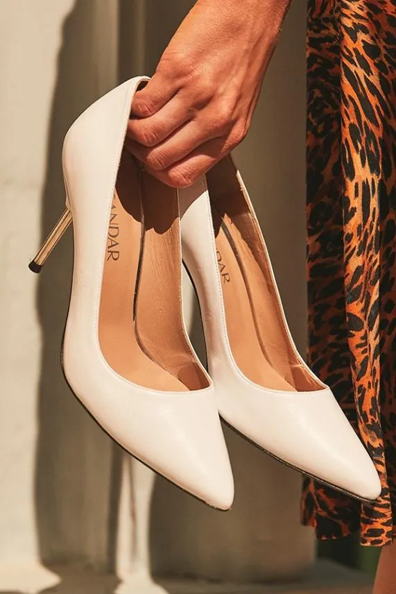 Sosandar Capri White Leather Metal Heel Court Shoe White Women Heels