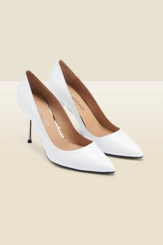 Sosandar Capri White Leather Metal Heel Court Shoe White Women Heels