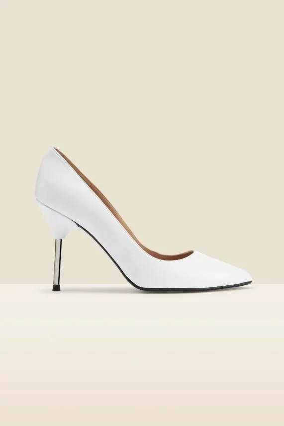 Sosandar Capri White Leather Metal Heel Court Shoe White Women Heels