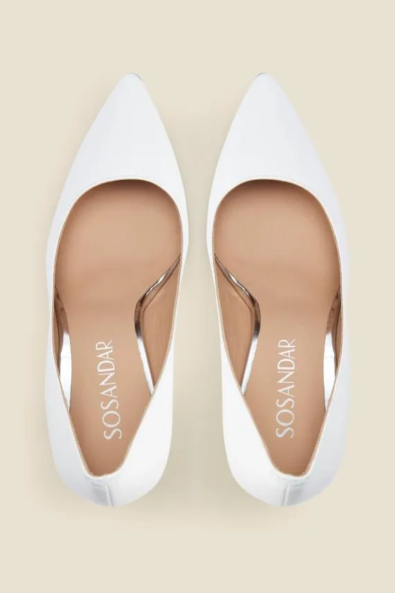 Sosandar Capri White Leather Metal Heel Court Shoe White Women Heels