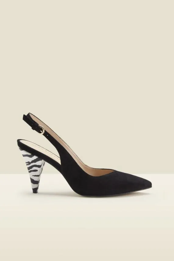 Sosandar Cara Black Zebra Suede Cone Heel Slingback Shoe Black Women Mid Heels