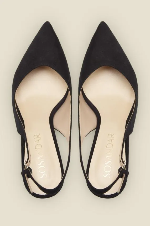 Sosandar Cara Black Zebra Suede Cone Heel Slingback Shoe Black Women Mid Heels