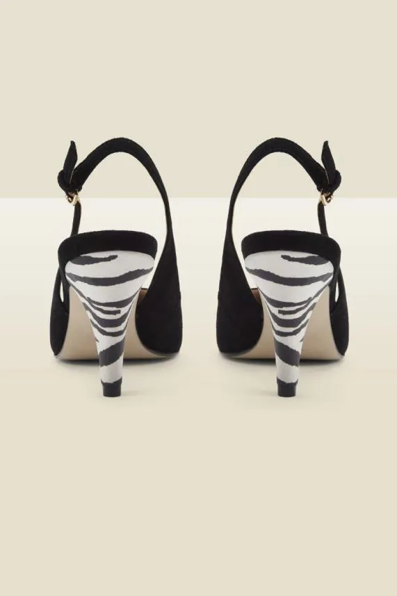 Sosandar Cara Black Zebra Suede Cone Heel Slingback Shoe Black Women Mid Heels
