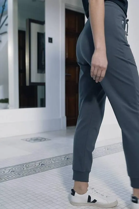 Sosandar Charcoal Grey Premium Jersey Silver Zip Detail Joggers Charcoal Grey Women Loungewear