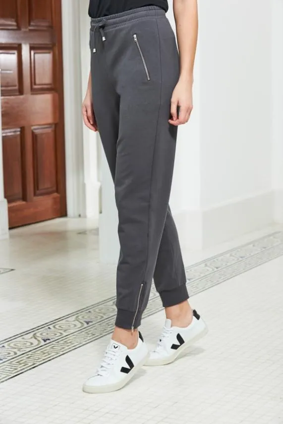 Sosandar Charcoal Grey Premium Jersey Silver Zip Detail Joggers Charcoal Grey Women Loungewear