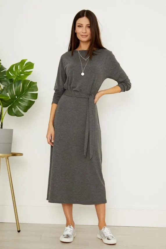 Sosandar Charcoal Marl Jersey Belted Midi Dress Women Dresses