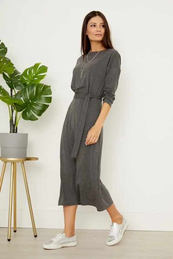 Sosandar Charcoal Marl Jersey Belted Midi Dress Women Dresses