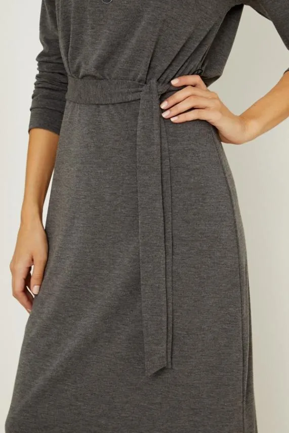 Sosandar Charcoal Marl Jersey Belted Midi Dress Women Dresses