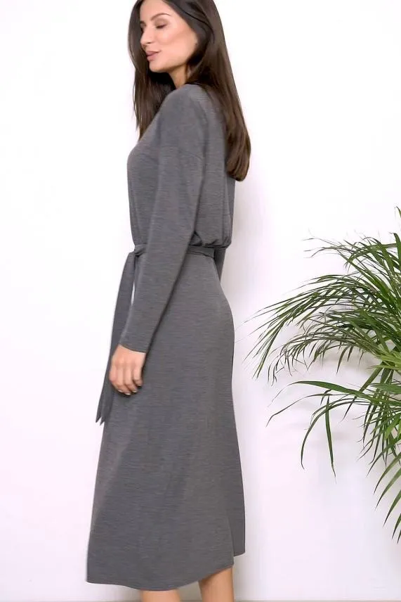 Sosandar Charcoal Marl Jersey Belted Midi Dress Women Dresses