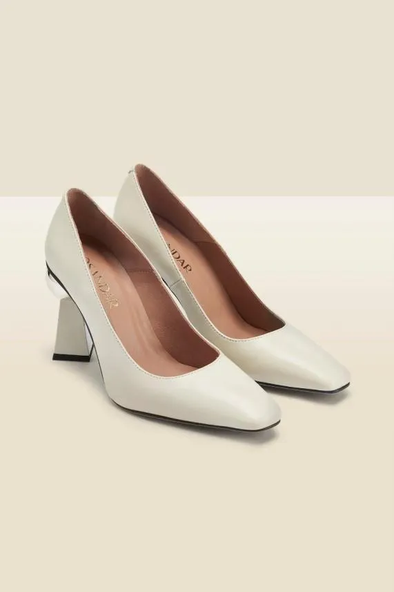 Sosandar Coco White Leather Abstract Heel Court Shoe White Women Heels