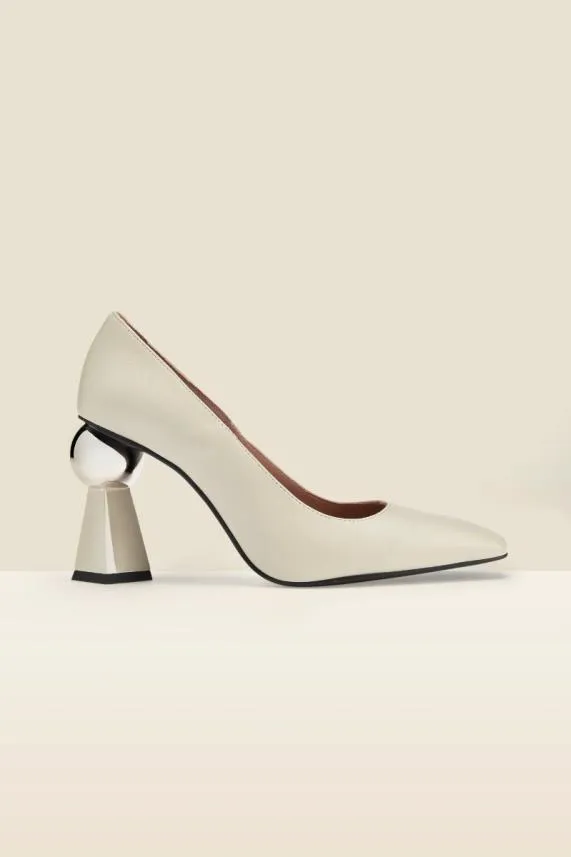 Sosandar Coco White Leather Abstract Heel Court Shoe White Women Heels