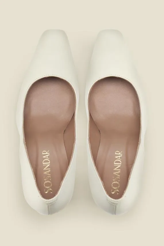 Sosandar Coco White Leather Abstract Heel Court Shoe White Women Heels