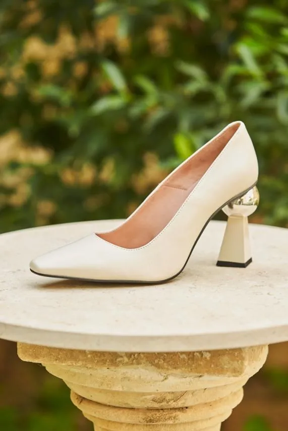 Sosandar Coco White Leather Abstract Heel Court Shoe White Women Heels