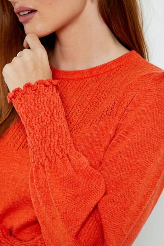 Sosandar Coral Pointelle Fine Knit Jumper Coral Women Knitwear