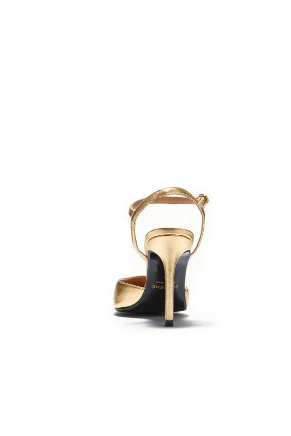 Sosandar Cosmic Gold Leather Strap Point Heel Shoe Women Heels