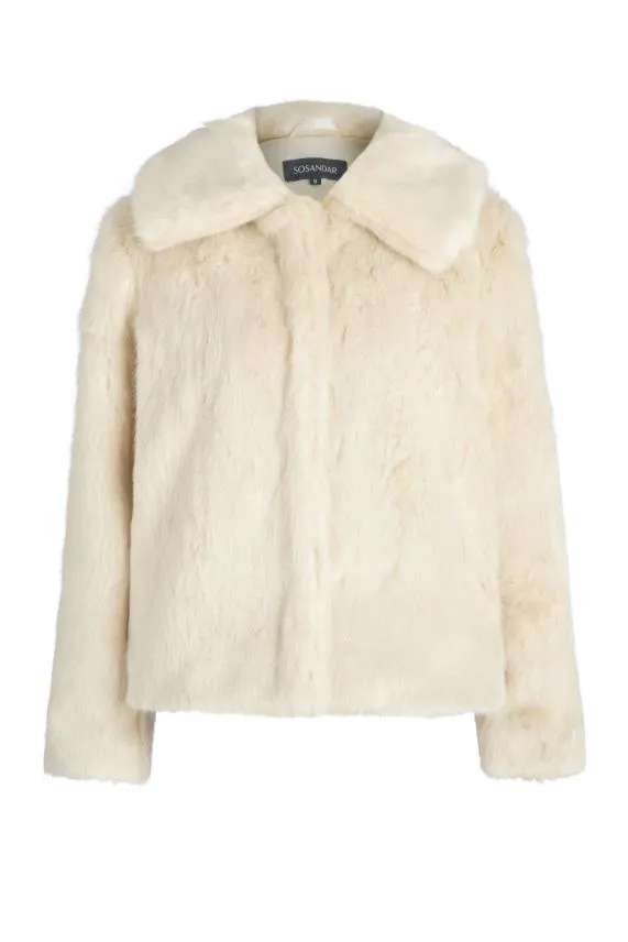 Sosandar Cream Faux Fur Cropped Jacket Cream Women Jackets and Coats